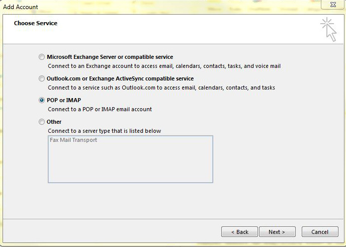 Setting up email in Microsoft Outlook 2013 - Step 2