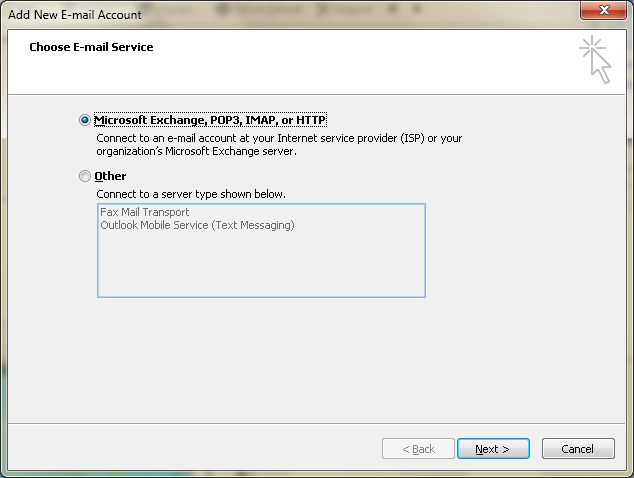Setting up email in Microsoft Outlook - Step 3 Setting up email in Microsoft Outlook - Step 3