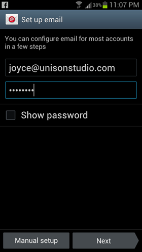 Setting up email in Samsung - Step 2