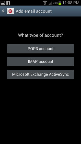 Setting up email in Samsung - Step 3