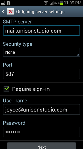 Setting up email in Samsung - Step 5