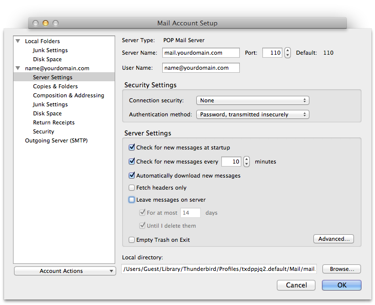 Setting up email in thunderbird - Step 6